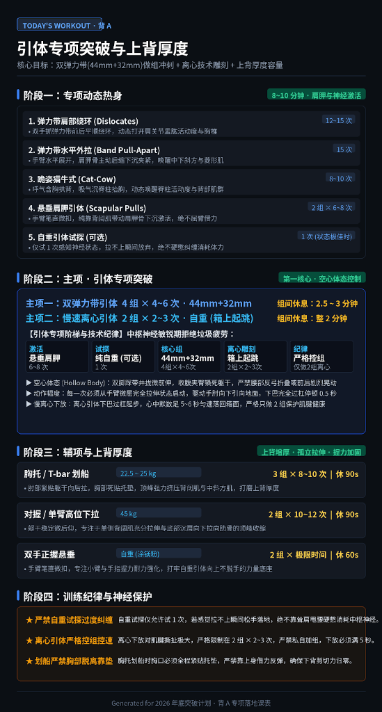 TODAY’S WORKOUT · 背 A · 引体专项突破与上背厚度